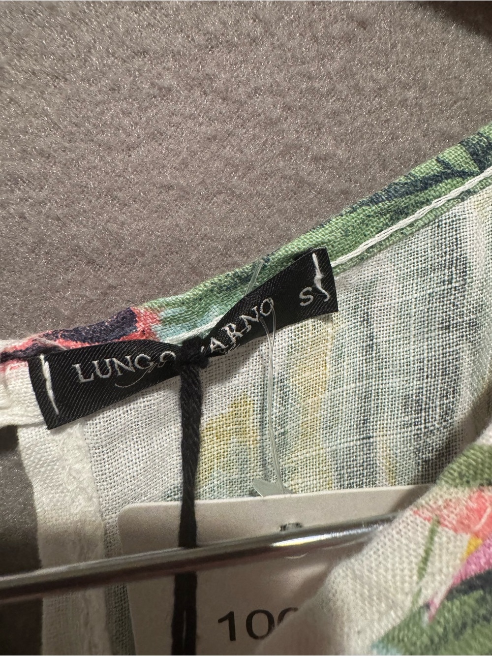 Lungo L'Arno Tropical Linen Halter Dress - White with Pink & Green Floral - Picture 3 of 6